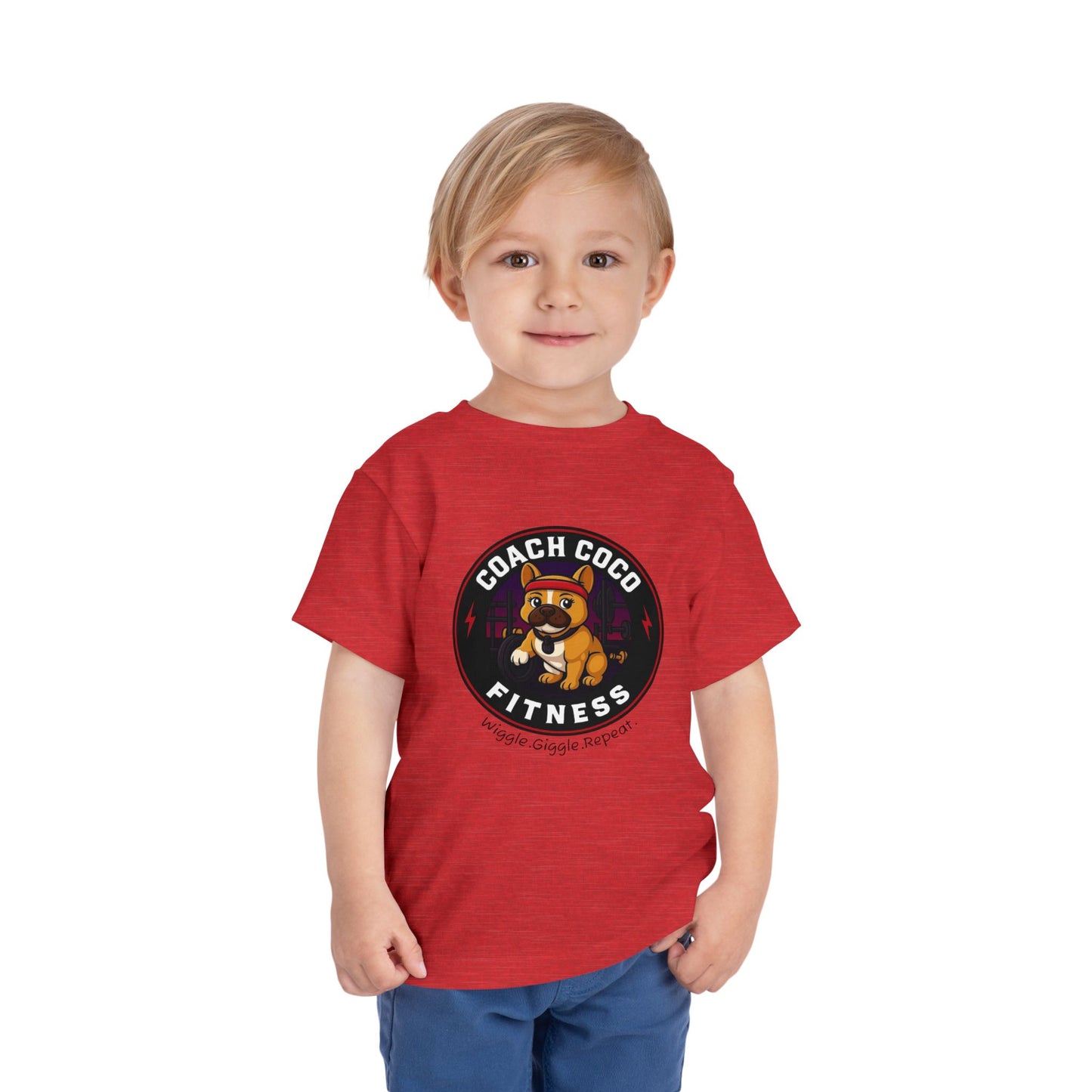 Coach Coco Fitness - Cool Coach Frenchie Toddler Tee, Fun Kids Shirt, Birthday Gift, Activewear for Toddlers, Dog Lover Apparel, Fitness Humor Top
