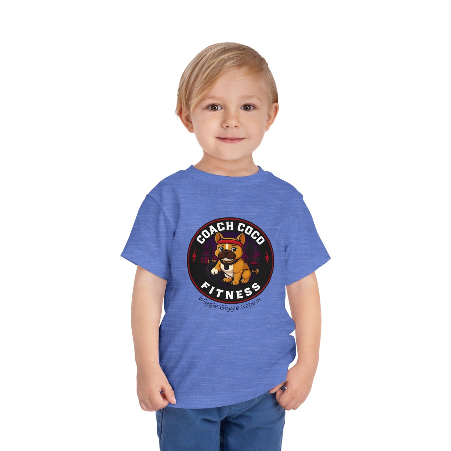 Coach Coco Fitness - Cool Coach Frenchie Toddler Tee, Fun Kids Shirt, Birthday Gift, Activewear for Toddlers, Dog Lover Apparel, Fitness Humor Top