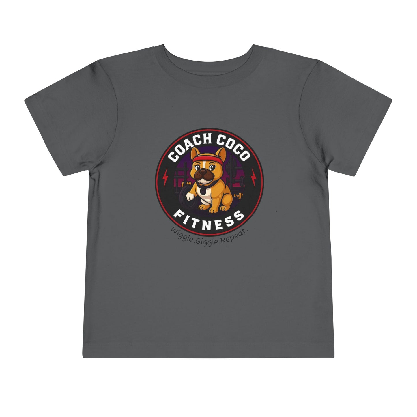 Coach Coco Fitness - Cool Coach Frenchie Toddler Tee, Fun Kids Shirt, Birthday Gift, Activewear for Toddlers, Dog Lover Apparel, Fitness Humor Top