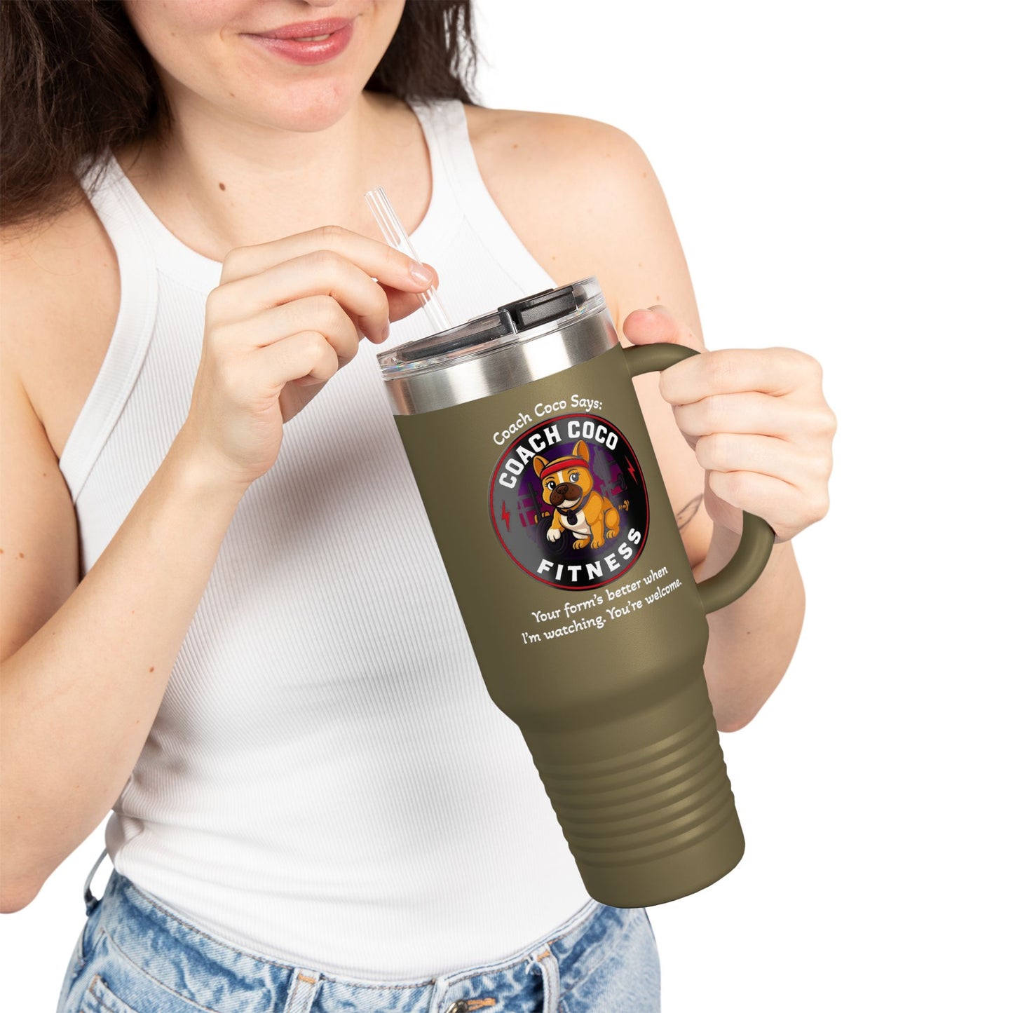 Coach Coco Fitness Insulated Travel Mug | 40oz Motivational Tumbler, Exercise Mug, Workout Gift, Fitness Enthusiast Coffee Cup, Dog [...]