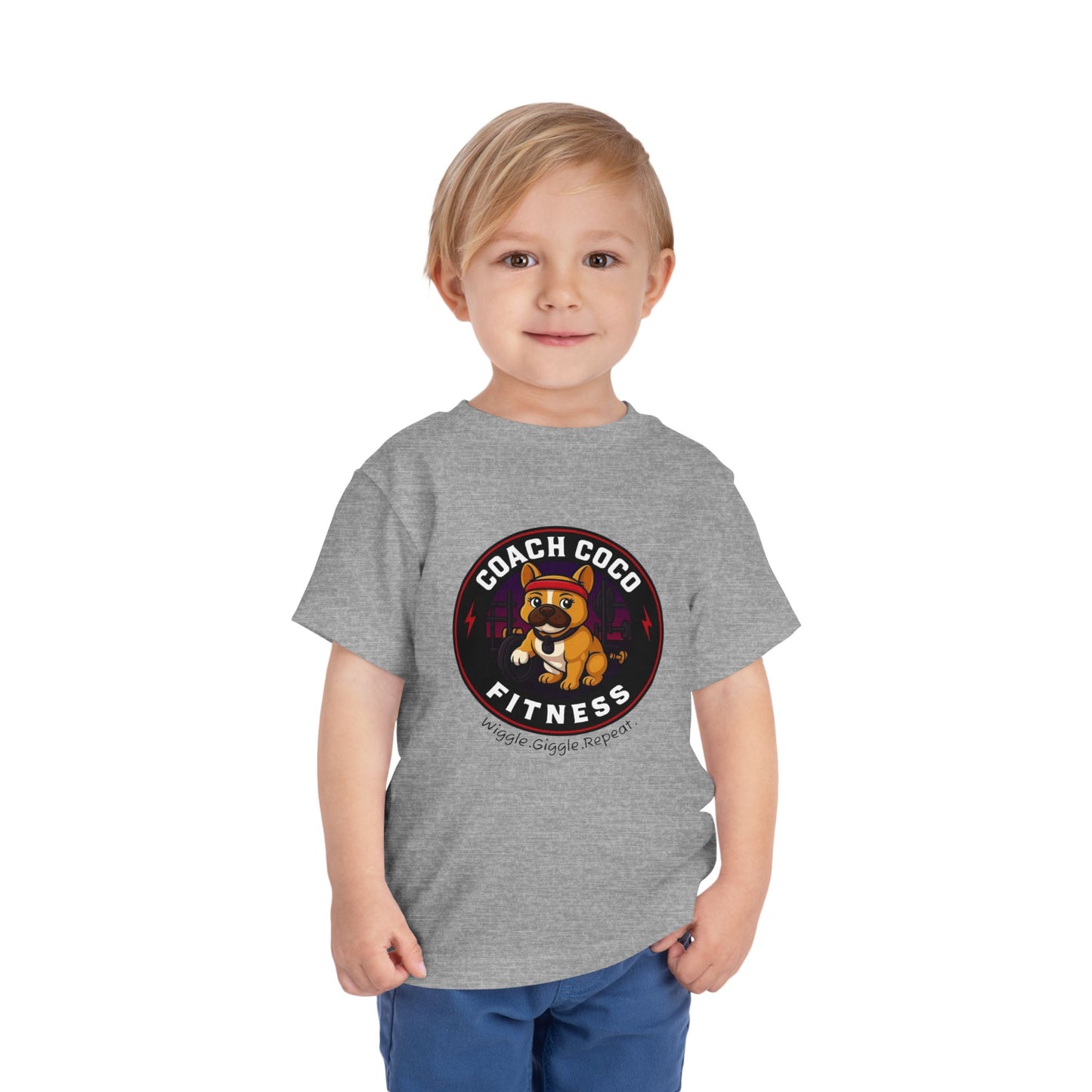 Coach Coco Fitness - Cool Coach Frenchie Toddler Tee, Fun Kids Shirt, Birthday Gift, Activewear for Toddlers, Dog Lover Apparel, Fitness Humor Top