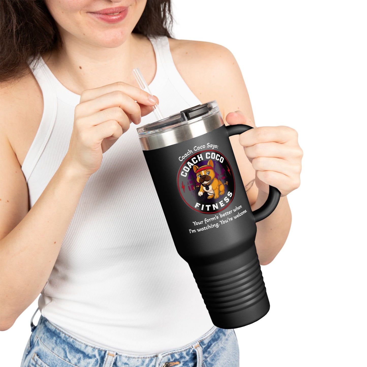 Coach Coco Fitness Insulated Travel Mug | 40oz Motivational Tumbler, Exercise Mug, Workout Gift, Fitness Enthusiast Coffee Cup, Dog [...]