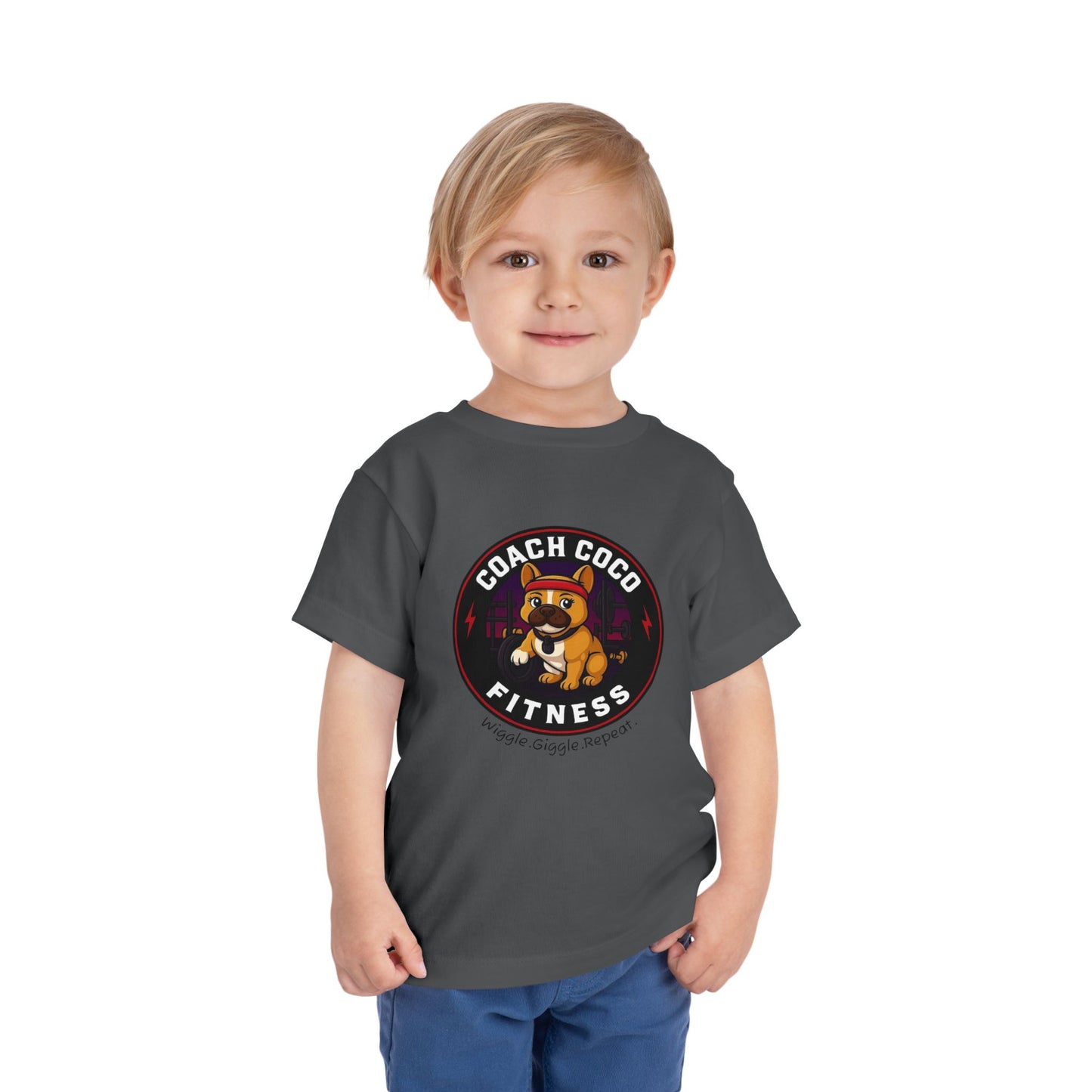 Coach Coco Fitness - Cool Coach Frenchie Toddler Tee, Fun Kids Shirt, Birthday Gift, Activewear for Toddlers, Dog Lover Apparel, Fitness Humor Top