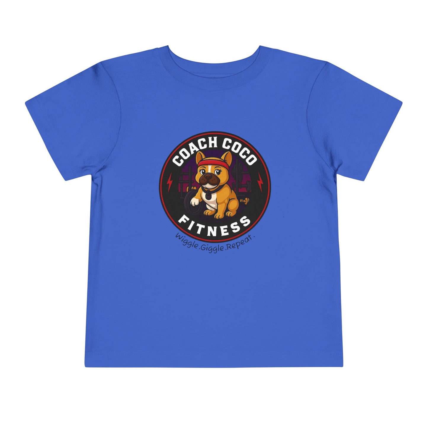 Coach Coco Fitness - Cool Coach Frenchie Toddler Tee, Fun Kids Shirt, Birthday Gift, Activewear for Toddlers, Dog Lover Apparel, Fitness Humor Top