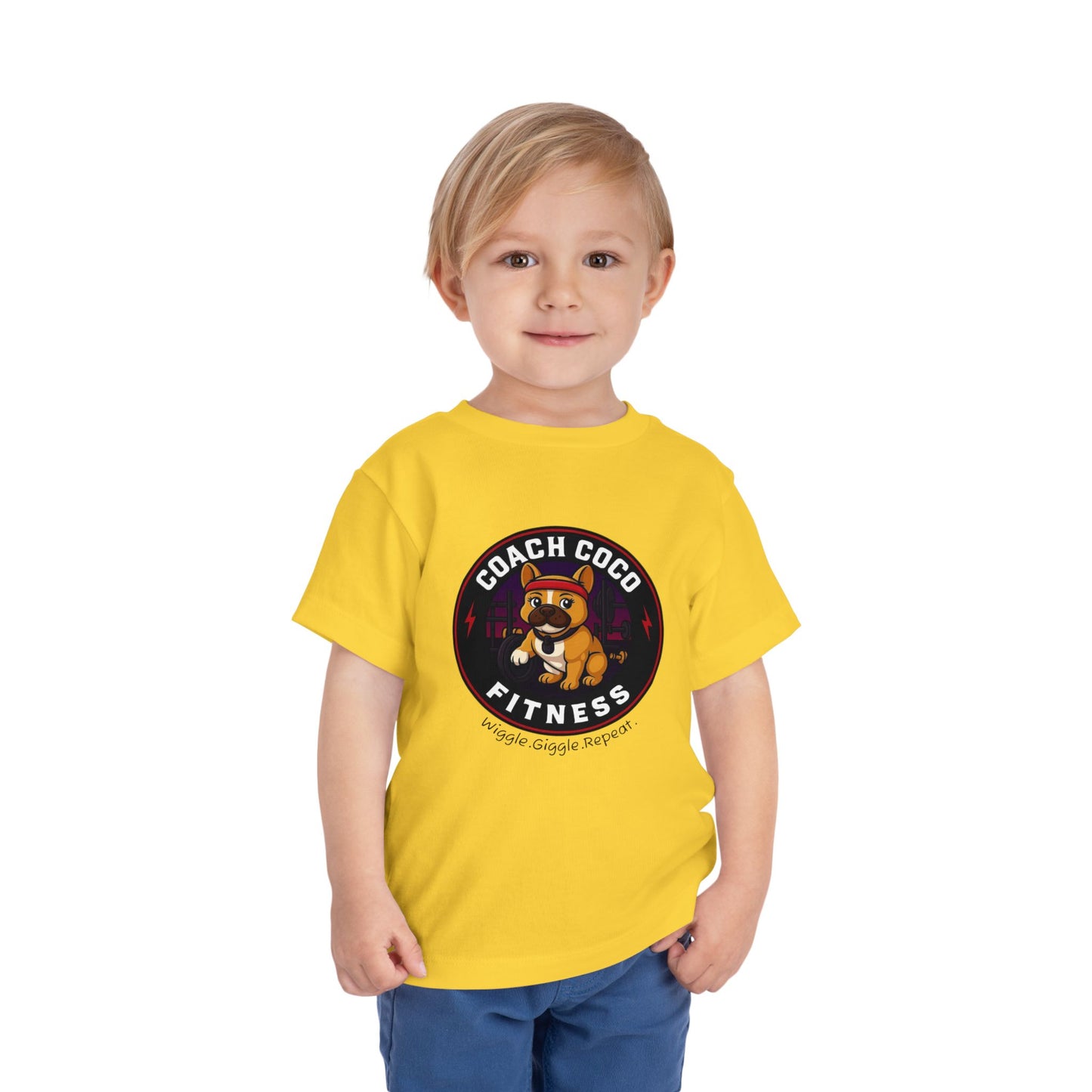 Coach Coco Fitness - Cool Coach Frenchie Toddler Tee, Fun Kids Shirt, Birthday Gift, Activewear for Toddlers, Dog Lover Apparel, Fitness Humor Top