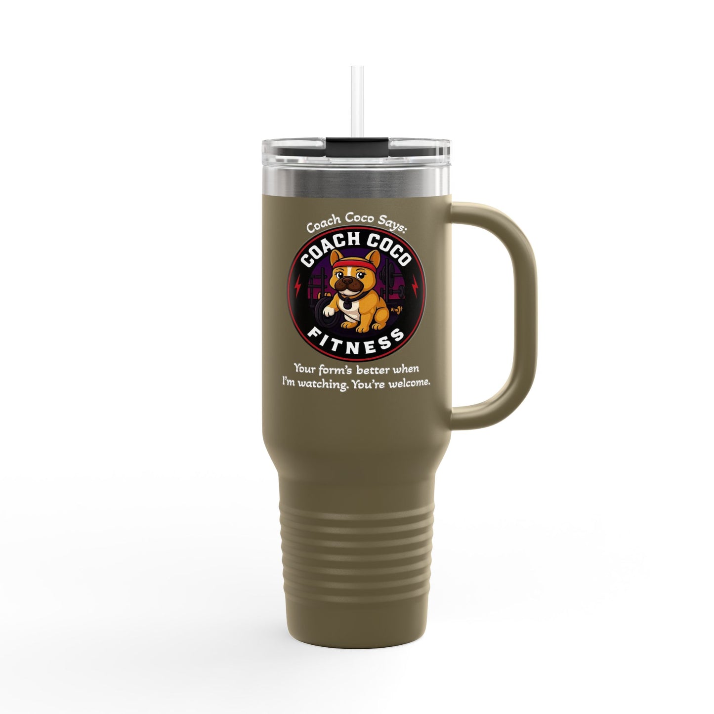 Coach Coco Fitness Insulated Travel Mug | 40oz Motivational Tumbler, Exercise Mug, Workout Gift, Fitness Enthusiast Coffee Cup, Dog [...]