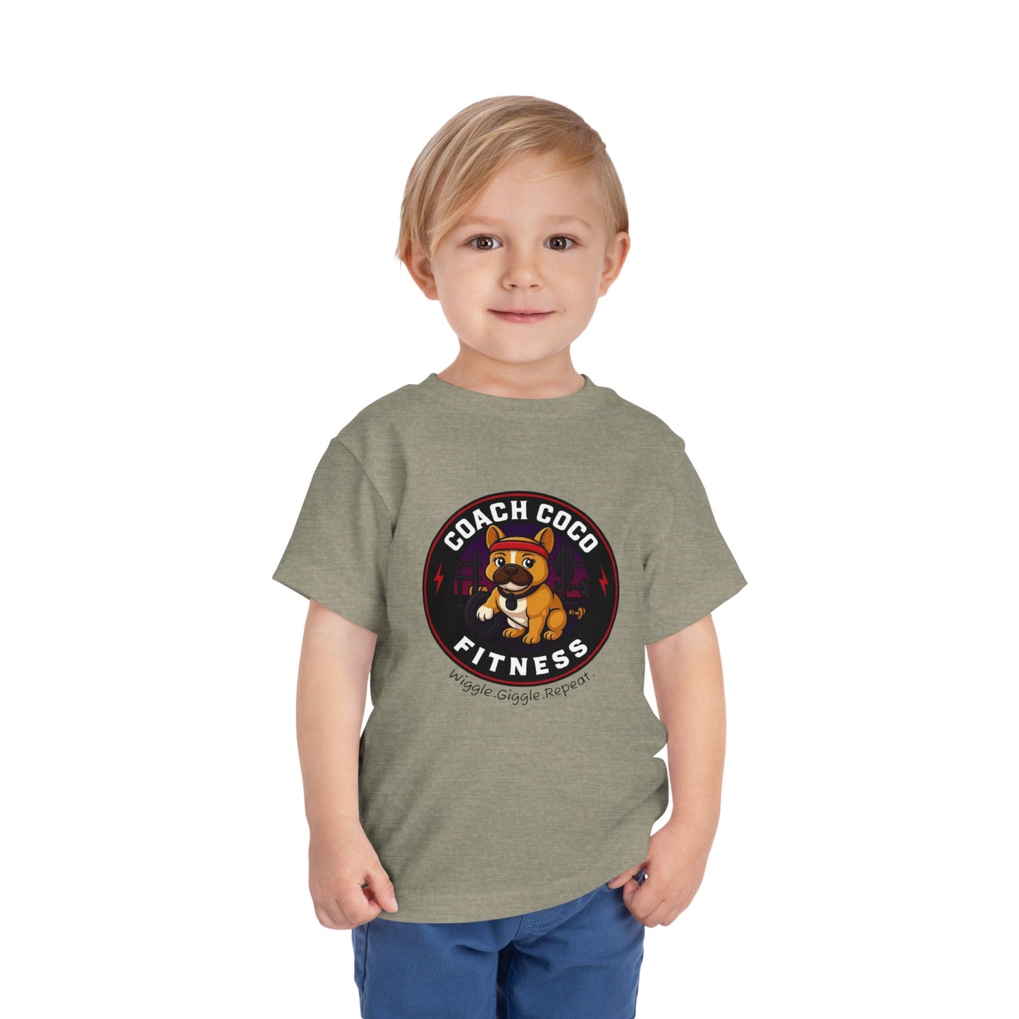Coach Coco Fitness - Cool Coach Frenchie Toddler Tee, Fun Kids Shirt, Birthday Gift, Activewear for Toddlers, Dog Lover Apparel, Fitness Humor Top