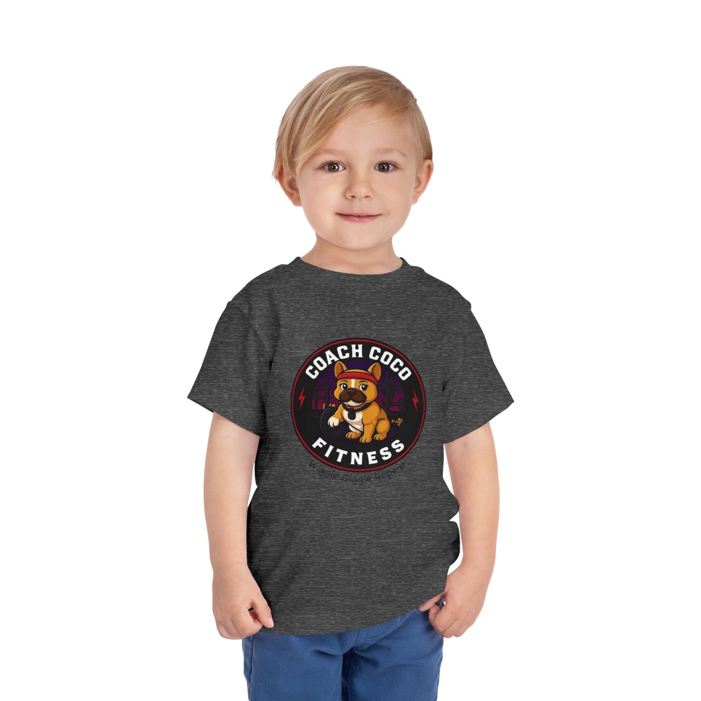 Coach Coco Fitness - Cool Coach Frenchie Toddler Tee, Fun Kids Shirt, Birthday Gift, Activewear for Toddlers, Dog Lover Apparel, Fitness Humor Top