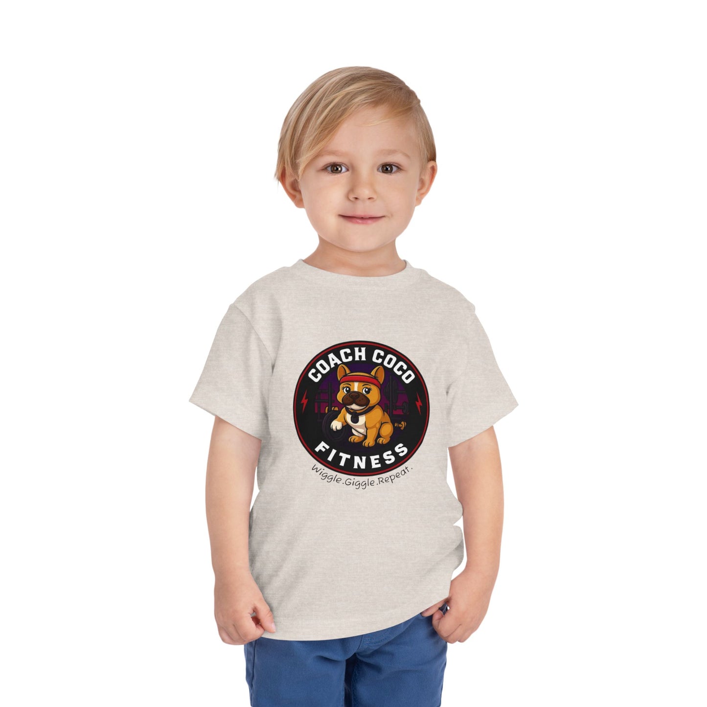Coach Coco Fitness - Cool Coach Frenchie Toddler Tee, Fun Kids Shirt, Birthday Gift, Activewear for Toddlers, Dog Lover Apparel, Fitness Humor Top