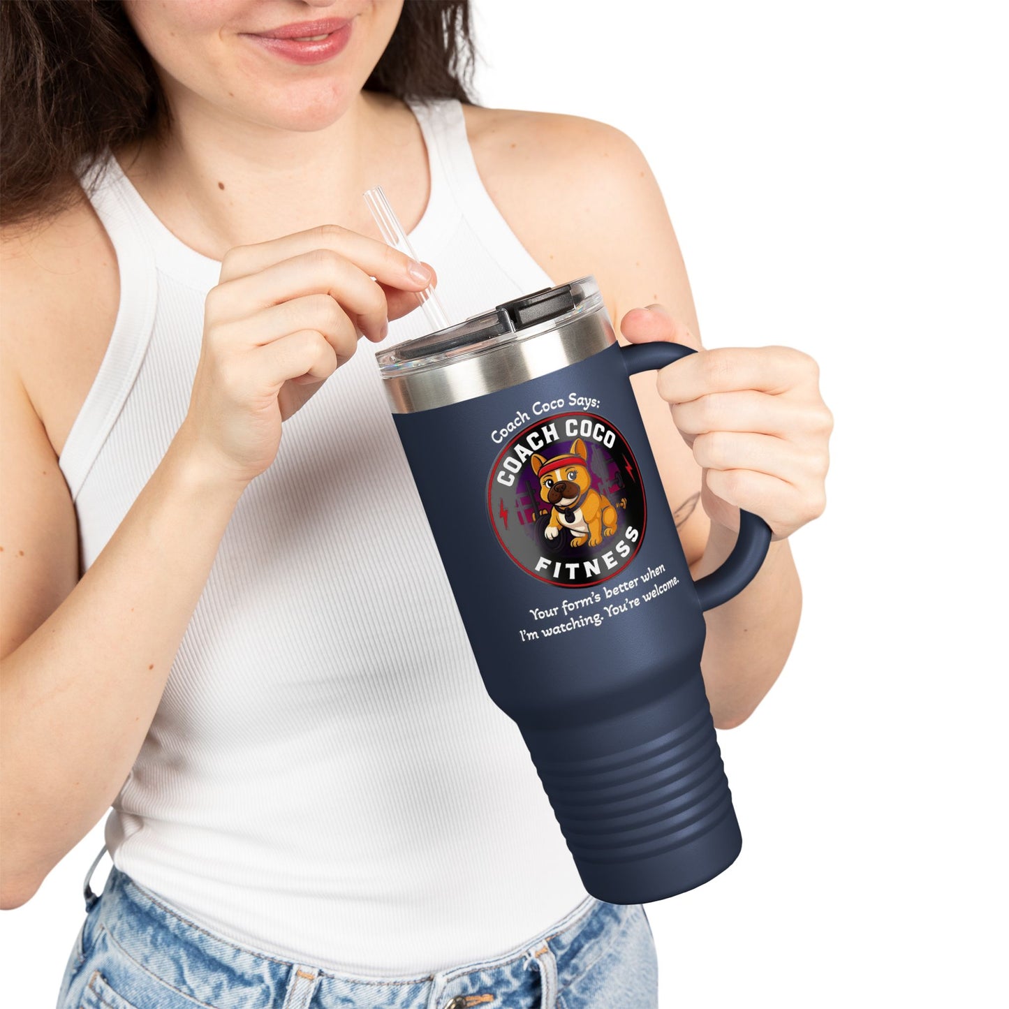 Coach Coco Fitness Insulated Travel Mug | 40oz Motivational Tumbler, Exercise Mug, Workout Gift, Fitness Enthusiast Coffee Cup, Dog [...]