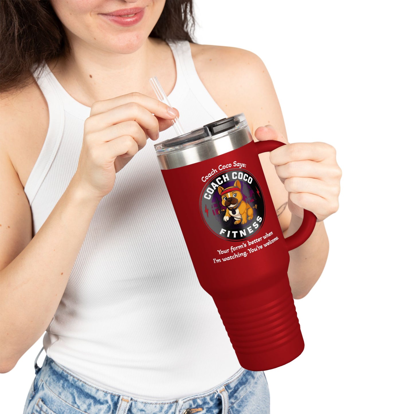 Coach Coco Fitness Insulated Travel Mug | 40oz Motivational Tumbler, Exercise Mug, Workout Gift, Fitness Enthusiast Coffee Cup, Dog [...]
